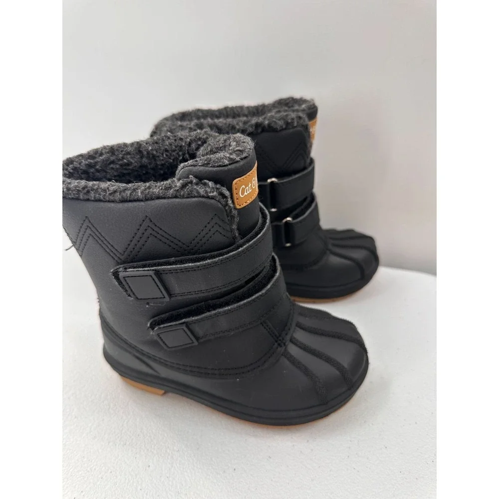 Cat & Jack Toddler Black Winter Boots Size 10 Faux Fur Lining Snow Rubber Sole‎